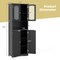 Black MDF Tempered Glass Tall Storage Cabinet with Frosted Doors and Shelves